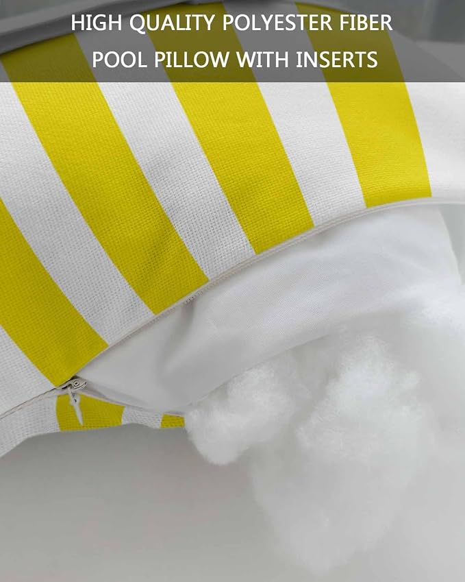 DecorLovee Yellow Striped Outdoor Recliner Pillows for Head, Farmhouse Waterproof Chair Pillow with Elastic Stripe, Yellow White Stripes Chaise Lounge Headrest Pillow for Patio/Pool 1Pack, 11"x16"