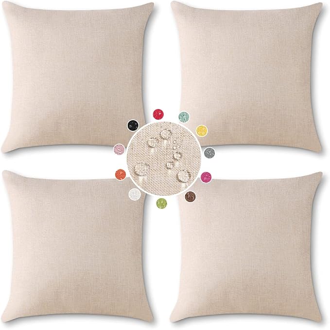 OTOSTAR Set of 4 Outdoor Waterproof Throw Pillow Covers Garden Decorative Pillow Cases Outdoor Pillow Covers Patio Square Cushion Case Pillows for Couch Tent Sofa Balcony Home Decor 18x18 Inch (Beige)