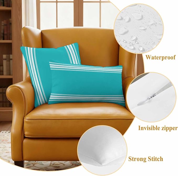 Outdoor Pillow Covers 12x20 Set of 2 Blue Stripe Outdoor Pillows Waterproof Throw Pillow Covers French Stripe Farmhouse Style Pillowcases Decorative Case for Patio Cushion