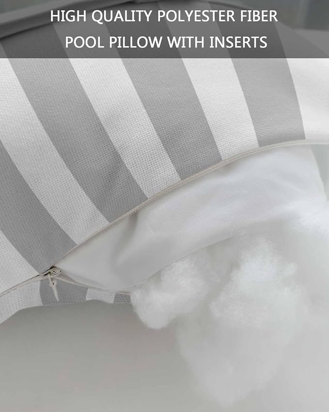 DecorLovee Grey Striped Outdoor Recliner Pillows for Head, Farmhouse Waterproof Chair Pillow with Elastic Stripe, Gray White Stripes Chaise Lounge Headrest Pillow for Patio/Beach/Pool 1Pack, 11"x16"