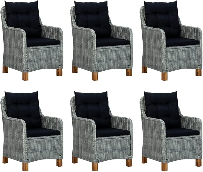 9 Piece Patio Dining Set with Cushions Poly Rattan Light Gray Outdoor Reclining Chairs PE Wicker Table Tempered Glass Garden Furniture