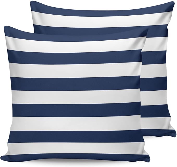 Outdoor Throw Pillow Cover Simple Navy Blue White Stripes Waterproof Cushion Covers 2 Pack Nautical Theme Stripe Pillow Cases Home Decoration for Patio Garden Couch Sofa