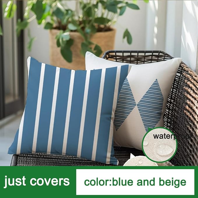 Outdoor Pillows Covers 18x18 Waterproof,Yello and Beige Set of 4(No Insert) | for Covered Patio Furniture Couch Sunbrella,No Insert Just Covers,Fit 18x18 inch Inserts or Smaller,Durable Polyester,Boho