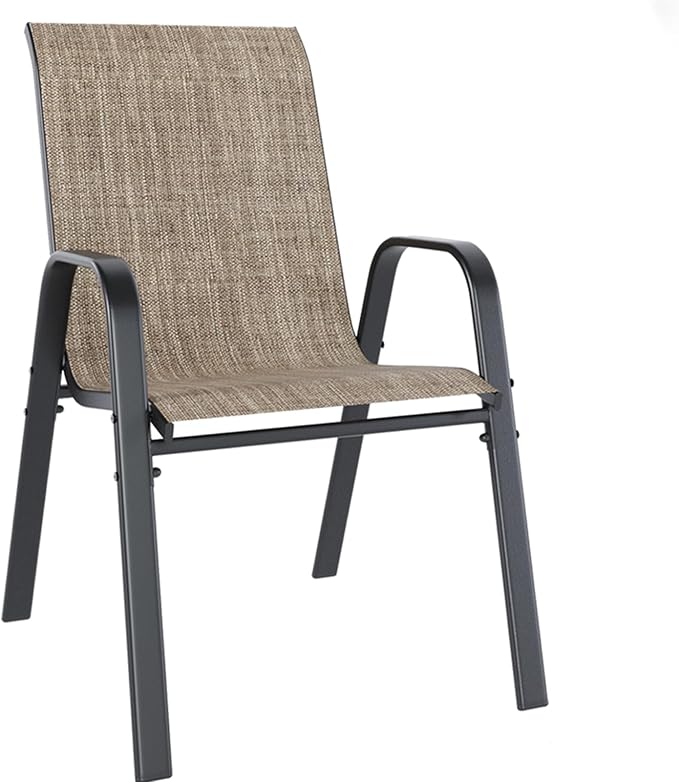 Outdoor Patio Dining Set for 4, 5 Pieces Patio Table and Chairs Set with Umbrella Hole, 37.8"x 37.8" Square Metal Wood-Grain Dining Table Set with 4 Stackable Patio Chairs for Deck , Backyard, Porch