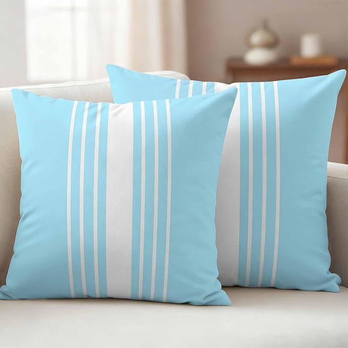Aqua White Stripe Outdoor Pillow Covers 26x26 Inch Throw Pillow Covers Set of 2 Waterproof Decorative Pillow Cases Modern Rustic Vertical Striped Cushion Covers for Patio Furniture Garden Couch Sofa