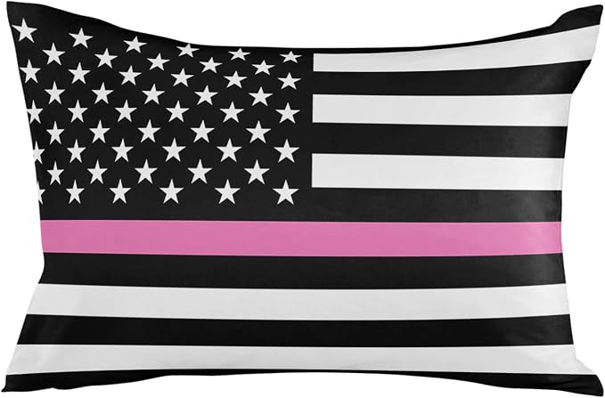 Outdoor Waterproof Pillow Covers Set of 2, Thin Pink Line Breast Cancer Awareness Women USA American Flag Patio Throw Pillow Covers, Decorative Cushion Case for Couch Sofa Furniture Garden, 20x12 Inch