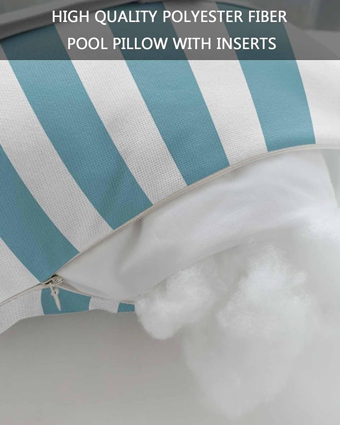 DecorLovee Aqua Striped Outdoor Recliner Pillows for Head, Farmhouse Waterproof Chair Pillow with Elastic Stripe, Blue White Stripes Chaise Lounge Headrest Pillow for Patio/Beach/Pool 1Pack, 11"x16"