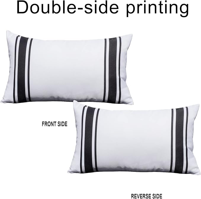 ONWAY Outdoor Pillow Covers 12X20 Waterproof Set of 2 Lumbar Throw Cushion Cover White and Black Striped Outdoor Pillows for Patio Furniture
