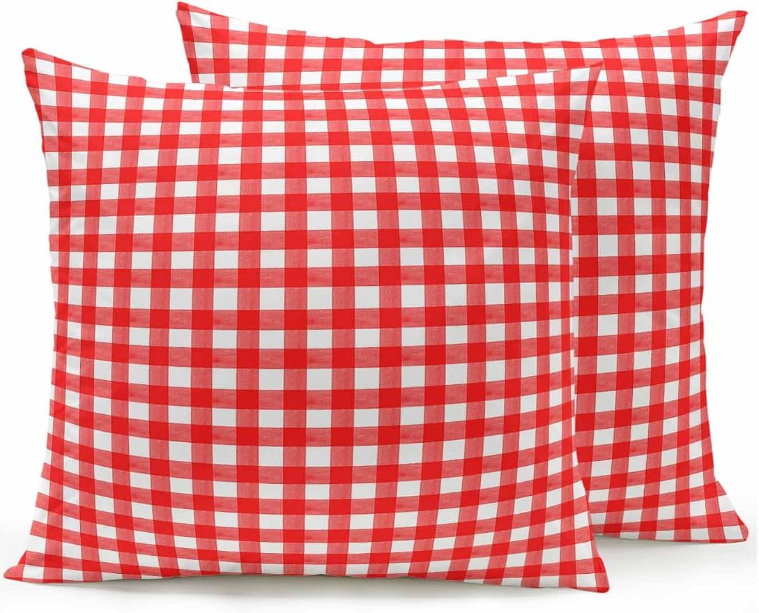 Outdoor Waterproof Throw Pillows Country Red Buffalo Plaid Patio Pillows Pack of 2,Decorative Pillow Covers with Insert,Pillow Cushion Case for Garden Couch Sofa Classic Gingham Check