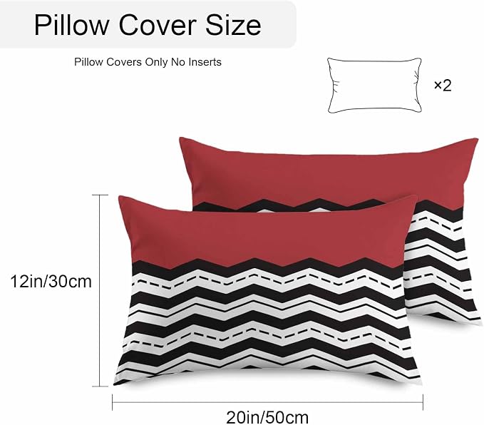 Black Ripple Outdoor Pillow Covers Pack of 2 Black Striped Simple Red Geometric Abstract Waterproof Throw Pillow Covers Decorative Cushion Cases for Patio Garden Tent Balcony Couch 20x12 inch