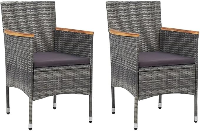 BOWERY HILL 3-Piece Patio Dining Set, Gray Poly Rattan and Acacia Wood, Weather-Resistant, Cushioned Seats, Oiled Finish, Modern Outdoor Table and Chairs for Garden, Balcony, or Terrace