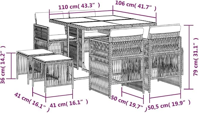 9-Piece Outdoor Garden Dining Set with Black Poly Rattan Table, 4 Chairs, and 4 Stools for Patio
