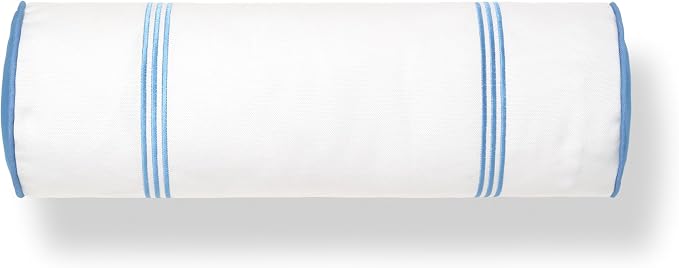 Hofdeco Premium Coastal Hampton Patio Indoor Outdoor Bolster Pillow Cover Only, 6"x20" Water Repellent for Backyard, Couch, Poolside, Azure Blue Embroidered Stripes