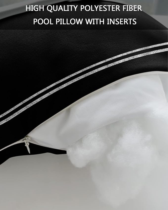 Outdoor Pillows Covers with Inserts Solid Color Black Waterproof Recliner Pillow with Adjustable Strap Throw Pillows for Patio Furniture Pool Lounge Chair, 11x16 inch, 1PCS