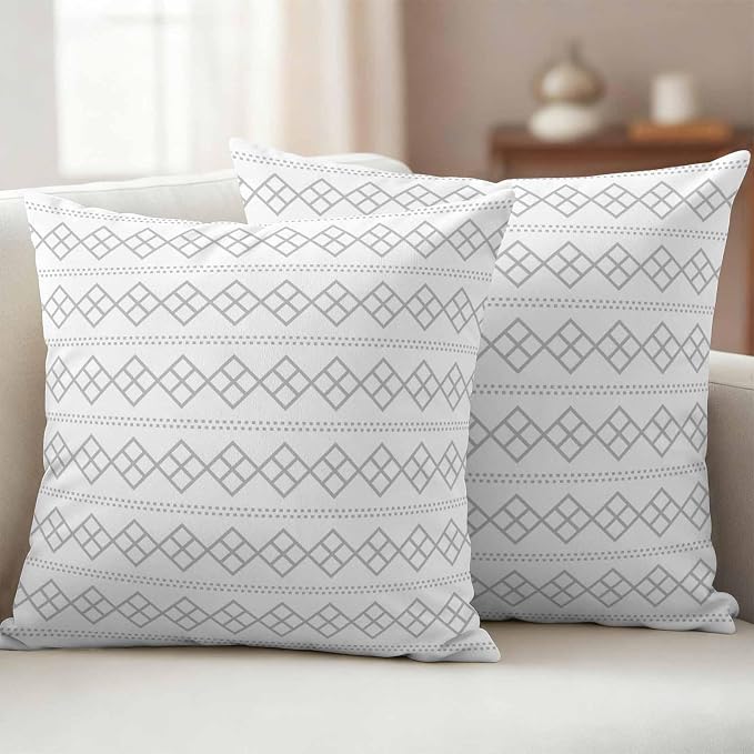Grey Boho Outdoor Pillow Covers 20x20 Inch Throw Pillow Covers Set of 2 Waterproof Decorative Pillow Cases Vintage Ethnic Tribe Abstract Art Cushion Covers for Patio Furniture Garden Couch Sofa