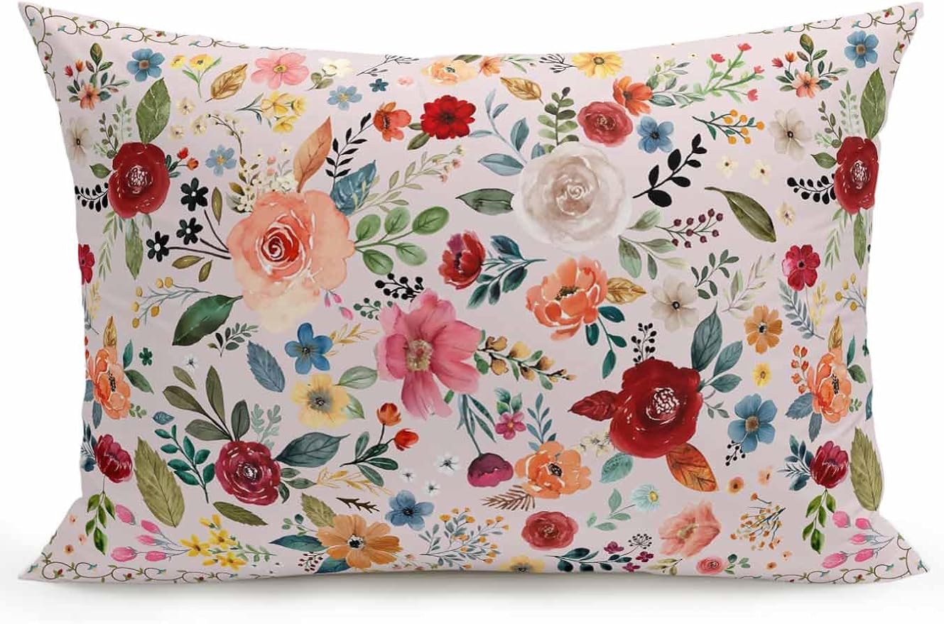 Outdoor Waterproof Throw Pillows Watercolor Leaf Colorful Bloom Floral Patio Pillows,Decorative Pillow Covers with Insert,Pillow Cushion Case for Garden Couch Sofa Vintage Country on Pink