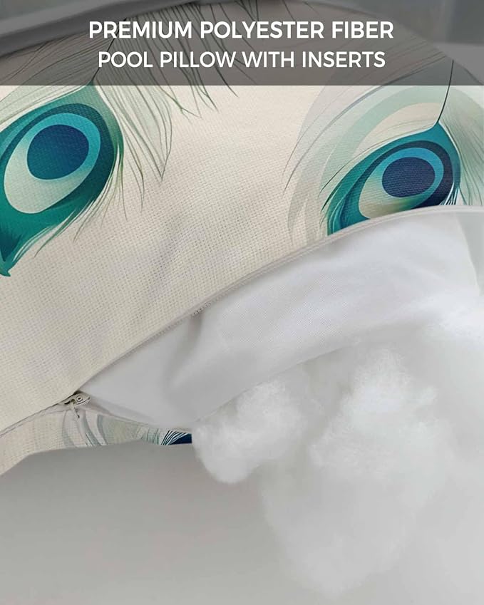 Chaise Lounge Head Pillows,Teal Turquoise Peacock Feather Outdoor Waterproof Patio Throw Pillows Abstract Animal Feathers Lumbar Pillow for Patio Beach Pool