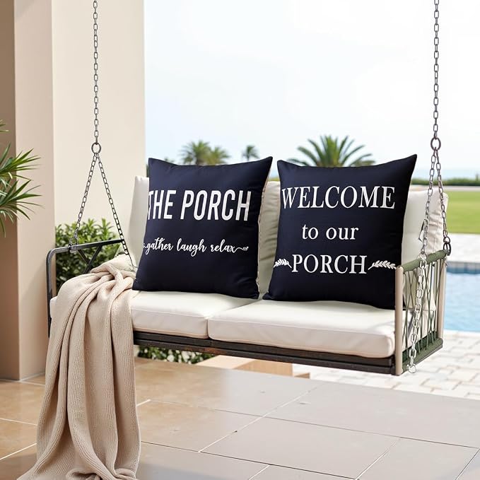 Porch Patio Decor Black Outdoor Lumbar Pillow Covers Waterproof 12x20 | Set of 2, Outdoor Pillows, Porch Decorations Outdoor, Porch Pillows, Outdoor Pillows Waterproof, Outdoor Decor for Patio
