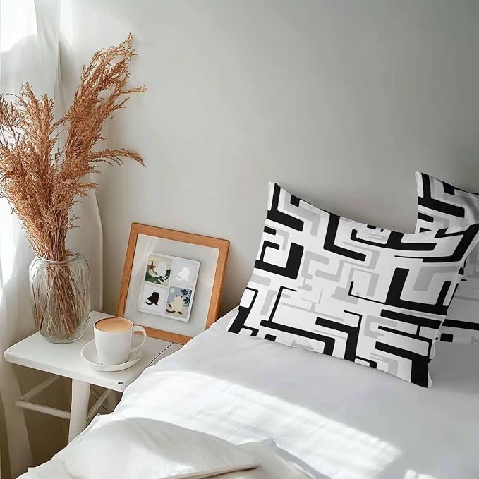 Vandarllin Outdoor Throw Pillows Covers 20x12 inch Set of 2 Waterproof Black Geometric Stripes Decorative Zippered Cushion Covers for Patio Furniture, Modern Abstract Lines Lumbar Pillowcases
