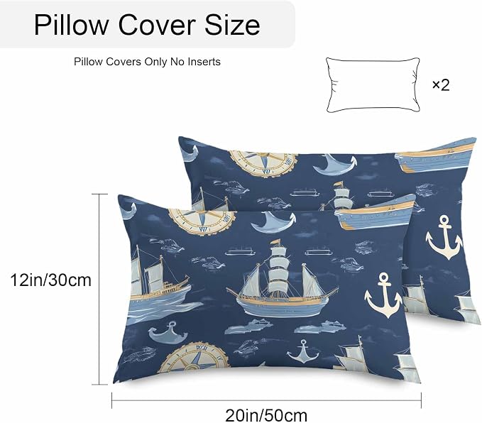 Coastal Boat on Navy Blue Outdoor Pillow Covers 20x12in Pack of 2 Waterproof Pillowcase Nautical Ocean Compass Anchor Decorative Throw Cushion Case for Patio Couch Sofa
