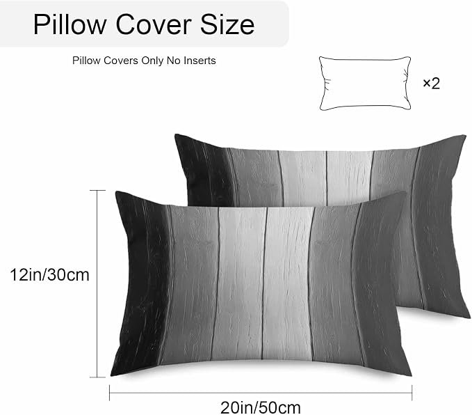 Lumbar Pillow Covers 20x12 Inch Set of 2, Black Gray Ombre Waterproof Outdoor Cushion Covers, Vintage Country Wooden Decorative Pillowcases for Couch, Sofa, Bed, Garden, Patio