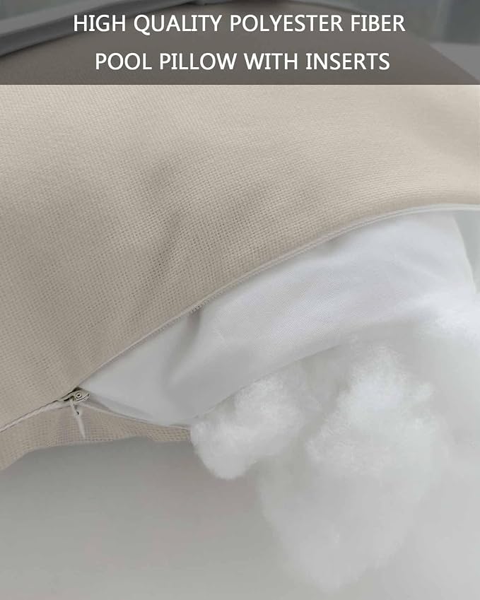 DecorLovee Ivory White Outdoor Recliner Pillows for Head, Modern Ivory White Waterproof Chair Pillow with Elastic Stripe, Farmhouse Chaise Lounge Headrest Pillow for Patio/Beach/Pool 2Pack, 11"x16"