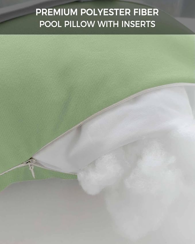 Chaise Lounge Chair Pillow with Strap & Insert Sage Green Outdoor Recliner Head Pillow Pack of 2 Solid Green Color Waterproof Headrest Patio Lumbar Pillow for Beach Pool Office Chair 12x20 Inch
