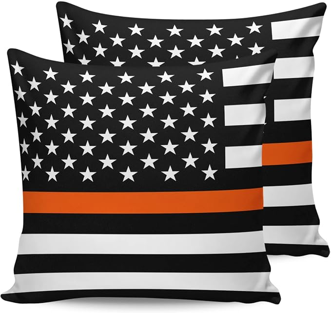 Prime Leader Outdoor Waterproof Pillow Covers Set of 2, Thin Orange Line Flag Search Rescue Officer Patio Throw Pillow Covers, Decorative Cushion Case for Couch Sofa Furniture Garden, 24x24 Inch