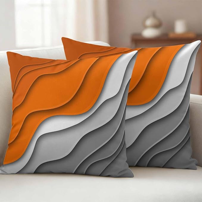 Abstract Beach Outdoor Pillow Covers Set of 2 Aesthetic Grey to Orange Gradient Waterproof Throw Pillow Cover Decorative Cushion Cases for Patio Porch Garden 26X26 Inch