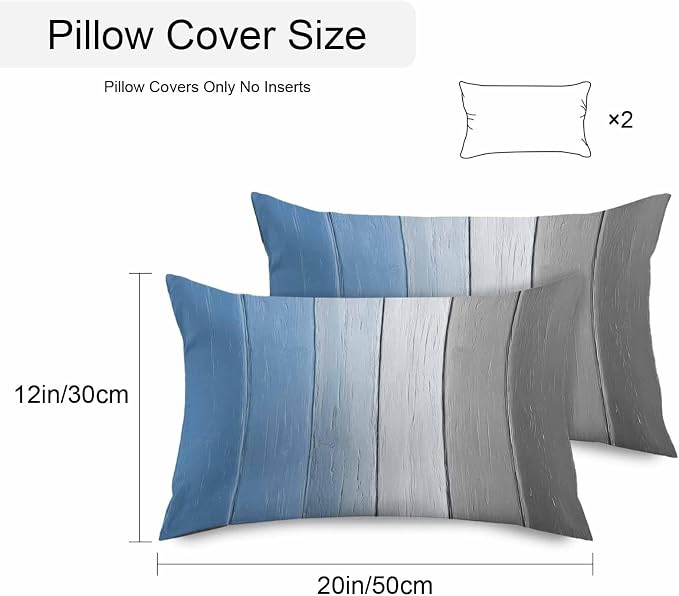 Lumbar Pillow Covers 20x12 Inch Set of 2, Blue Gray Ombre Waterproof Outdoor Cushion Covers, Vintage Country Wooden Decorative Pillowcases for Couch, Sofa, Bed, Garden, Patio