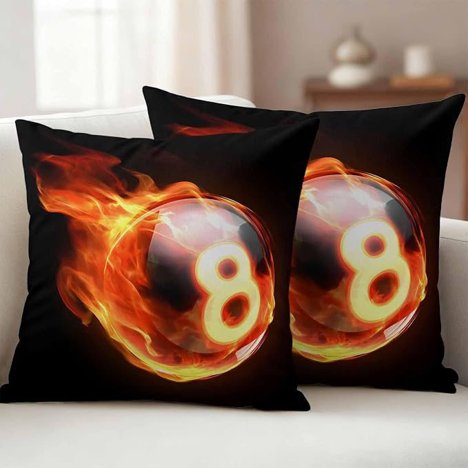 Billiards Outdoor Pillow Covers 20x20 Inch Throw Pillow Covers Set of 2 Waterproof Decorative Pillow Cases Modern Buruning Flame Sport Black Background Cushion Covers for Patio Furniture Garden Couch