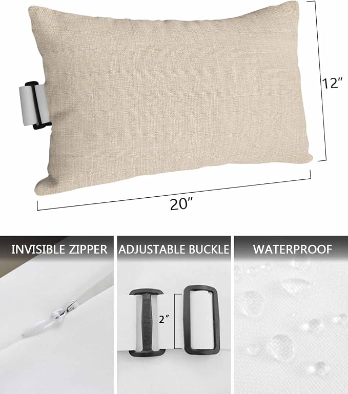 Pack of 4 Outdoor Lumbar Pillow Covers 12x20 Inch, Vintage Cream Waterproof Throw Pillow Covers Set, Farmhouse Retro Beige Solid Color Indoor&Outdoor Decorative Cushion Cases for Patio Porch Beach