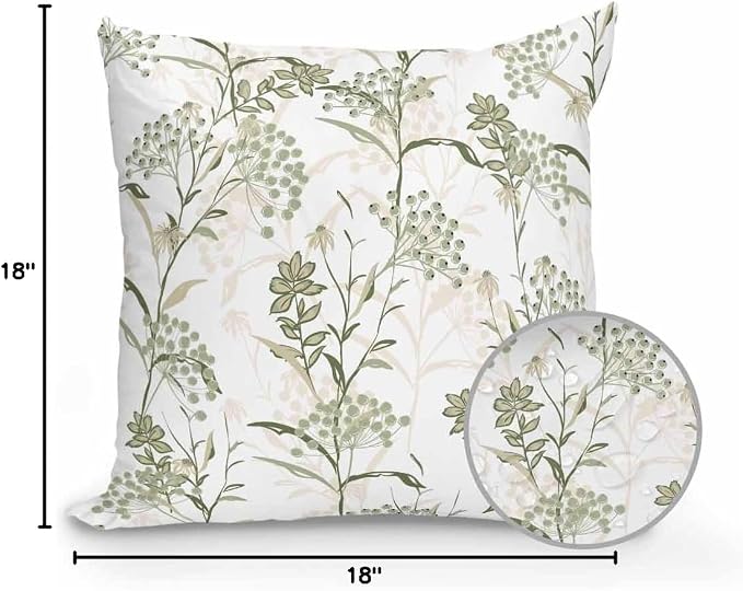 Outdoor Waterproof Throw Pillows Pastoral Sage Green Herbs Plant Patio Pillows Pack of 1,Decorative Pillow Covers with Insert,Pillow Cushion Case for Garden Couch Sofa Botanical Leaf on White