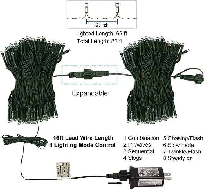 HOME LIGHTING 200 LED 66FT Fairy String Lights, July 4th Patriotic Light with 8 Lighting Modes, Mini Lights Plug in for Indoor Outdoor Independence Day Tree Holiday Party Decor, Red Blue & White