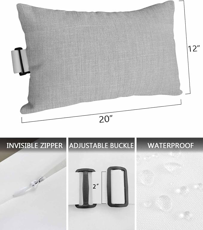 Pack of 4 Outdoor Lumbar Pillow Covers 12x20 Inch, Grey Burlap Texture Waterproof Throw Pillow Covers Set, Farmhouse Vintage Gray Indoor&Outdoor Decorative Cushion Cases for Patio Porch Beach