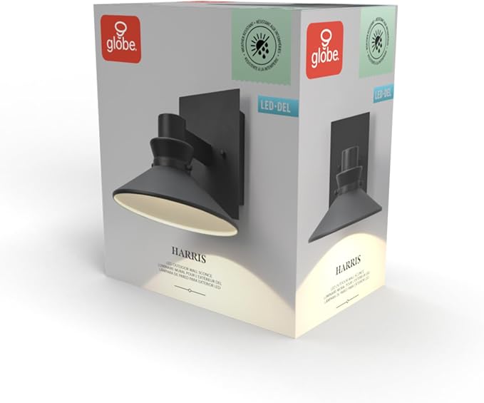 Globe Electric 44686 Harris LED Integrated Outdoor Wall Sconce, Matte Black, 11W, 530 Lumens, 3000 Kelvin