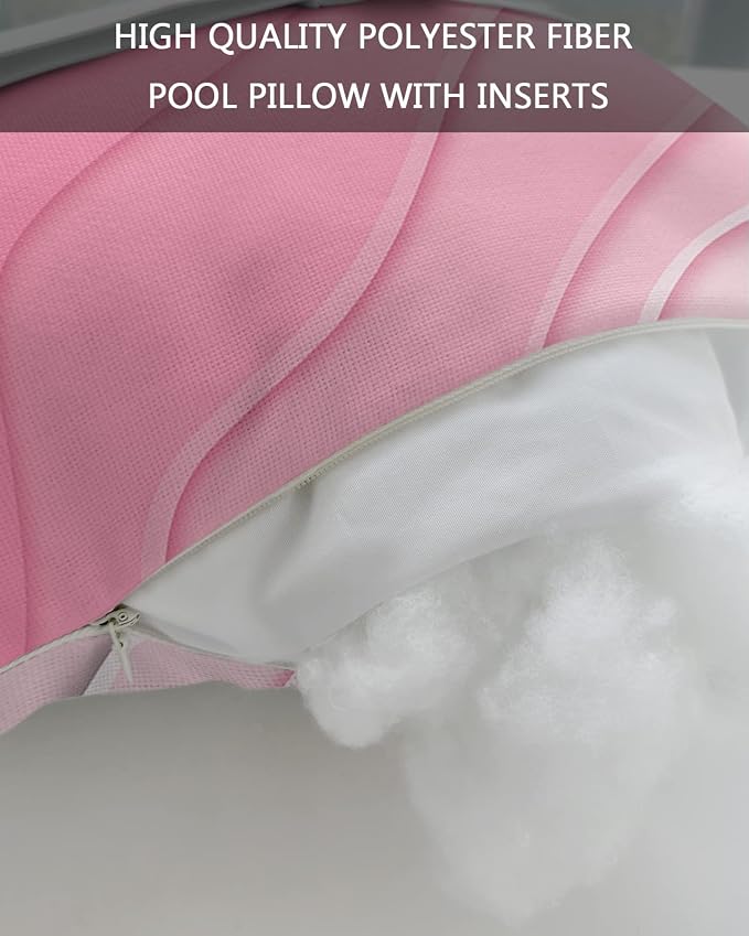 Geometric Ombre Chaise Lounge Pillows Outdoor, Aesthetic Pink White Gradient Abstract Head Pillows, Modern Waterproof Patio Furniture Lumbar Pillows with Adjustable Elastic Strap for Recliner Beach
