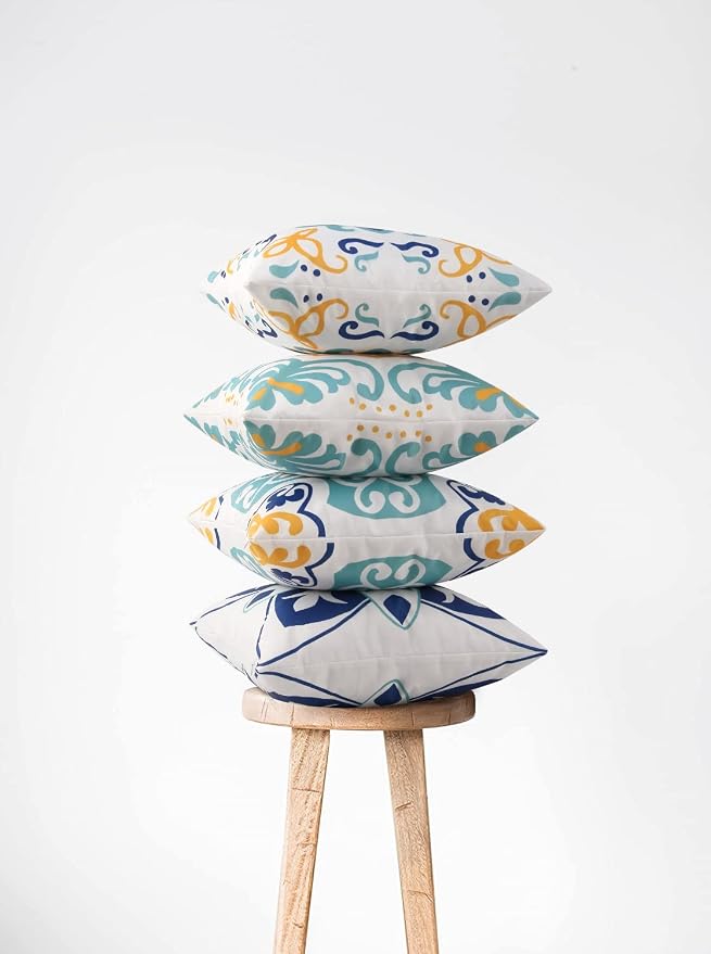 Pyonic Outdoor Pillow Covers 16x16 Spring Summer Garden Waterproof Throw Pillow Covers Cushion Case Patio Pillows for Couch Tent,Set of 4,Blue