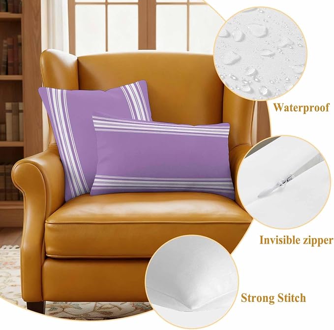 Outdoor Pillow Covers 16x16 Set of 2 Purple Stripes Outdoor Pillows Waterproof Throw Pillow Covers French Stripe Farmhouse Style Pillowcases Decorative Case for Patio Cushion