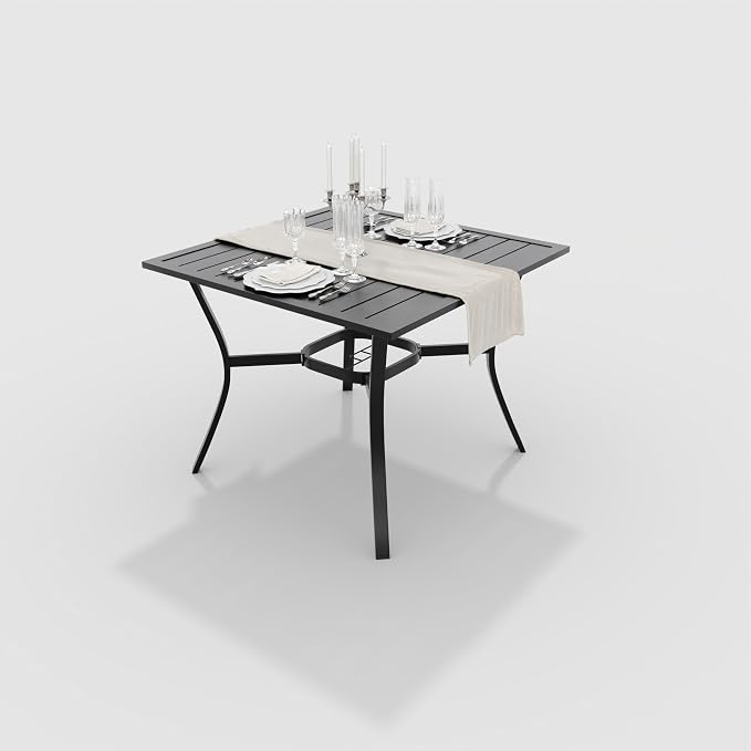 MELLCOM 37''x37'' Outdoor Dining Table for 4, Metal Patio Dining Table with 1.57'' Umbrella Hole and Adjustable Feet, All-Weather Black Square Table for Porch, Garden, Backyard, Poolside