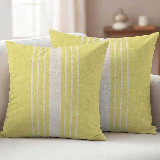 Yellow Beige Striped Outdoor Pillow Covers 18x18 Inch Throw Pillow Covers Set of 2 Waterproof Decorative Pillow Cases Modern Farmhouse Retro Lines Cushion Covers for Patio Furniture Garden Couch Sofa