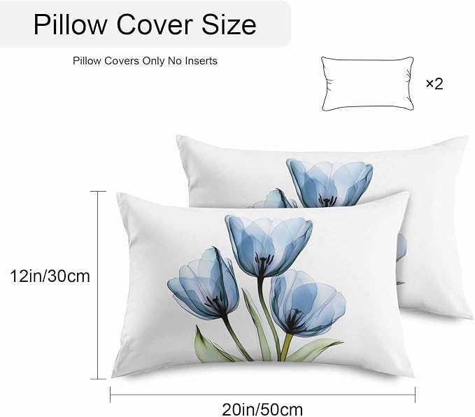 Rustic Blue Tulip Outdoor Pillow Covers 20x12in Pack of 2 Waterproof Pillowcase Watercolor Farmhouse Flower Decorative Throw Cushion Case for Patio Couch Sofa