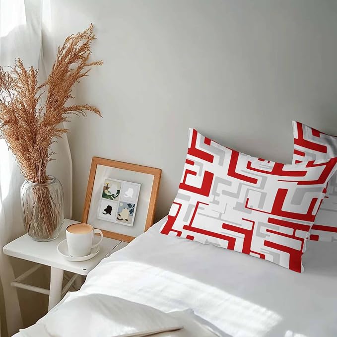 Vandarllin Outdoor Throw Pillows Covers 20x12 inch Set of 2 Waterproof Red Geometric Stripes Decorative Zippered Cushion Covers for Patio Furniture, Modern Abstract Lines Lumbar Pillowcases