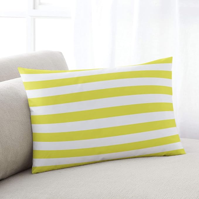 Lumbar Throw Pillow Covers 12x20 Outdoor Waterproof Pillow Covers for Patio Furniture Yellow and White Stripes Throw Pillow Cover Solid Striped Pillowcases Set of 2 Cushion Case for Sofa Couch Chair