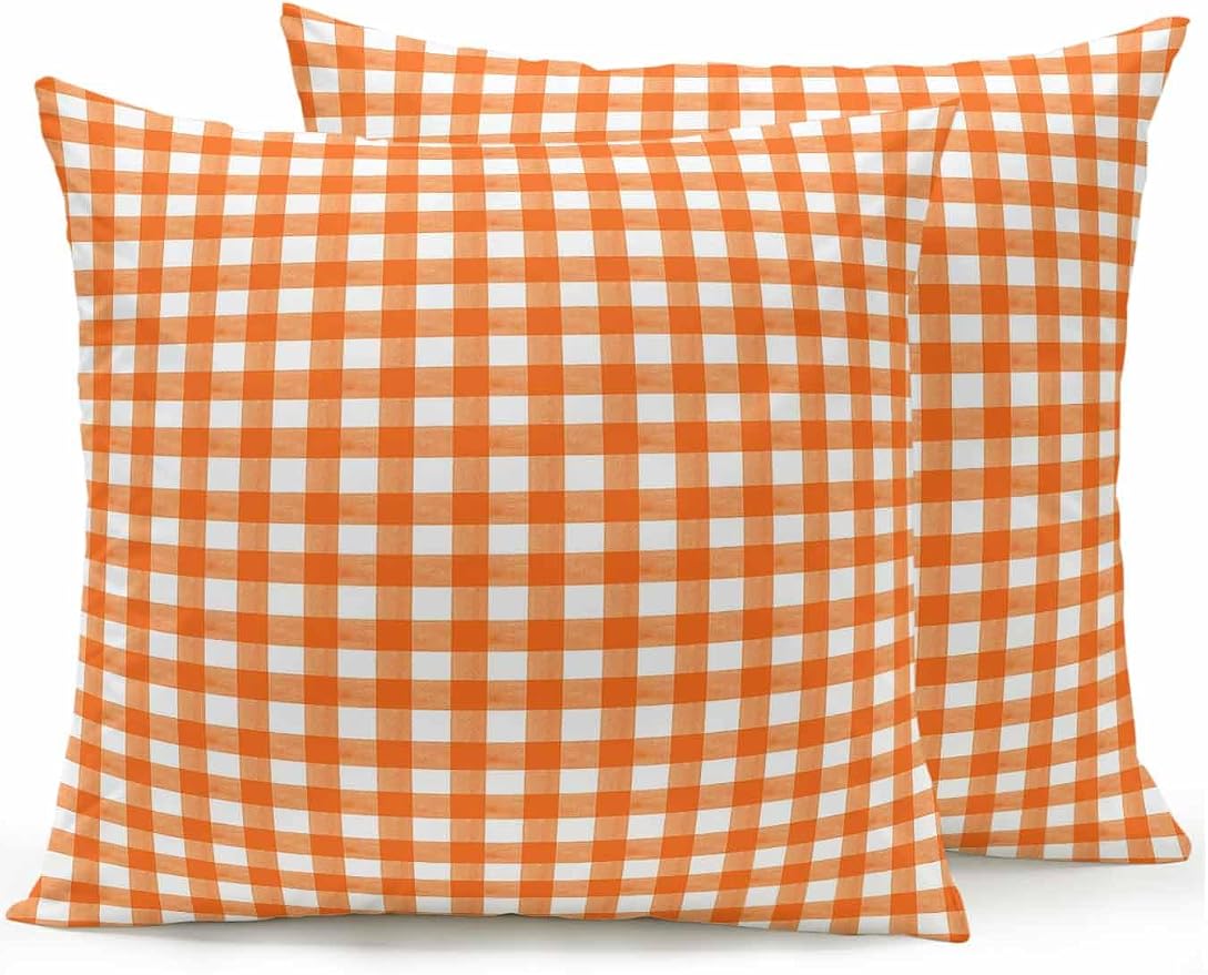 Outdoor Waterproof Throw Pillows Orange Buffalo Plaid Patio Pillows Pack of 2,Decorative Pillow Covers with Insert,Pillow Cushion Case for Garden Couch Sofa Classic Gingham Check Watercolor