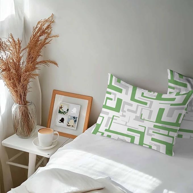 Vandarllin Outdoor Throw Pillows Covers 20x12 inch Set of 2 Waterproof Green Geometric Stripes Decorative Zippered Cushion Covers for Patio Furniture, Modern Abstract Lines Lumbar Pillowcases