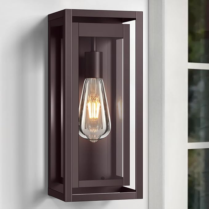 15" Large Oil Rubbed Bronze Outdoor Light Fixture, 2 Pack ORB Outdoor Sconces, Modern Waterproof Wall Lights with Clear Glass Shade for Front Door, Porch, Garage