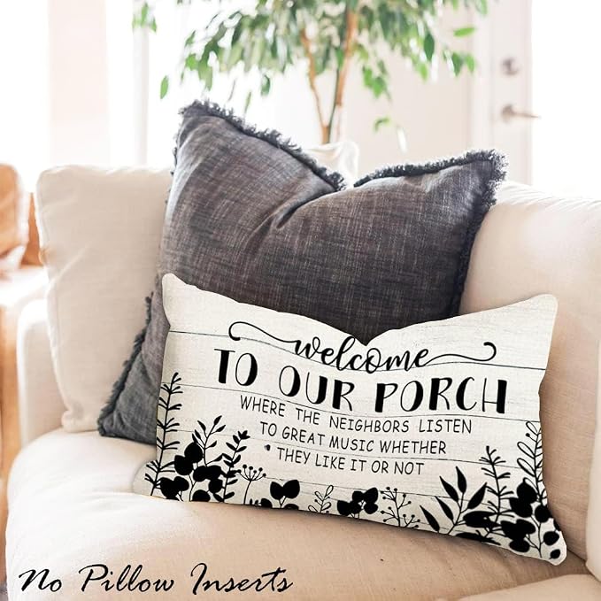 Porch Pillows Outdoor Chair Patio Furniture Pillow Covers 18x18 Waterproof | Set of 2, No Inserts, Weather Resistant, Patio Furniture, Minimalist Neutral Home Decor, Life is Better On The Porch Sign