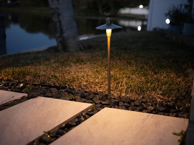 G2 12V Brass Path Light (24"" Tall) & 3W 2700K G4 LED Bulb | Low Voltage, 300 Lumens of Warm White Light, Illuminates 12-Foot Diameter Area, Ideal for Walkway Garden Patio or Driveway