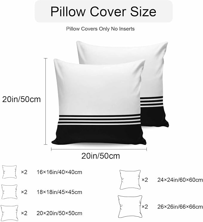 Throw Pillow Covers 18x18 Inch Set of 2, Black White Striped Waterproof Outdoor Cushion Covers, Modern Abstract Art Aesthetics Decorative Pillowcases for Couch, Sofa, Bed, Garden, Patio
